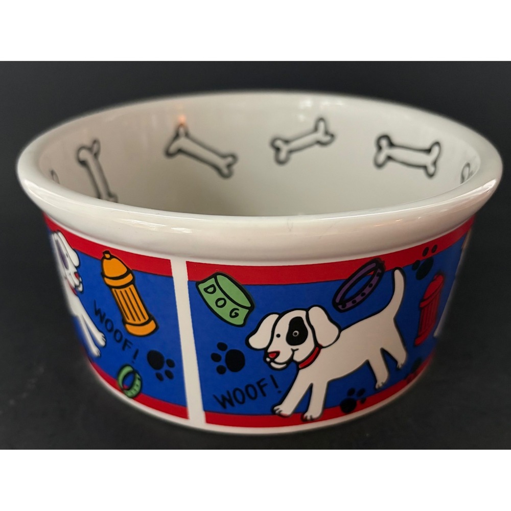 Riviera Van Beers Signature Housewares Good Dog Stoneware Bowl 6 Inch Blue Red